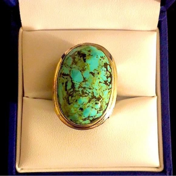 🦋Oval Large silver  turquoise ring🦋 - Picture 2 of 4